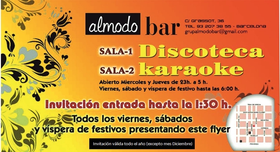 Invitación entrada Discoteca y Karaoke Sala Almodobar en Gràcia Barcelona